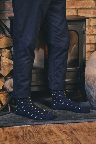 HJ332 Stripe and Square Navy Mix3-Pair Pack