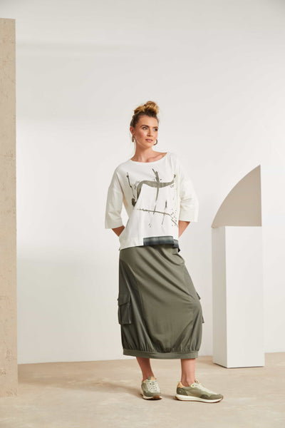 Naya Mix Material Skirt Army
