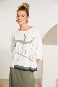 Naya Placement Print Top- Army