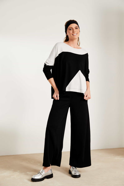 Naya Wide Leg Jersey Trouser With Slit- Black