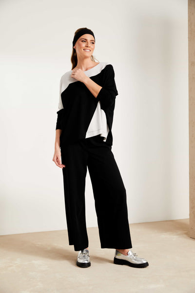 Naya Wide Leg Jersey Trouser With Slit- Black
