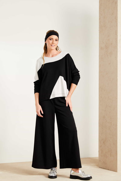 Naya Wide Leg Jersey Trouser With Slit- Black