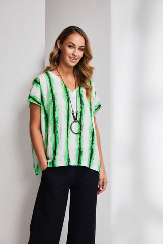 Naya Blurred Stripe Print V-Neck