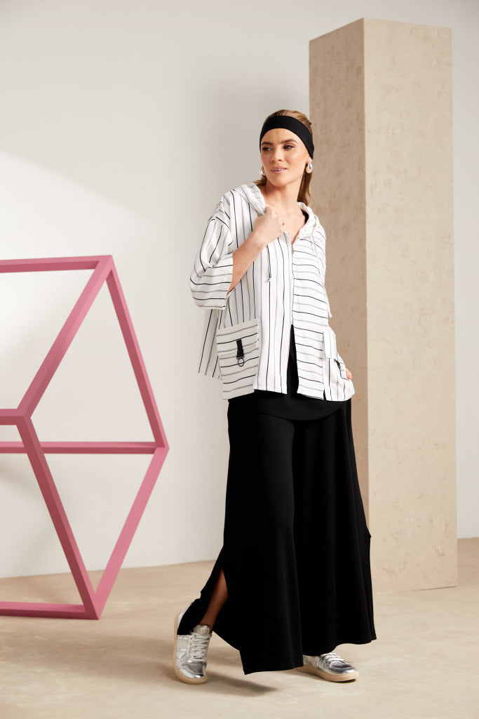 Naya Wide Leg Jersey Trouser With Slit- Black