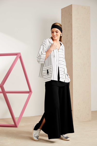 Naya Wide Leg Jersey Trouser With Slit- Black