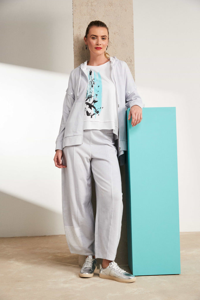 Naya Fine Stripe Print Hooded Top
