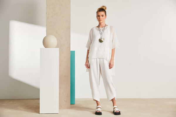 Naya Soft Pull on Curve Detail Trouser- White