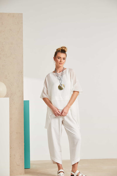 Naya Soft Pull on Curve Detail Trouser- White