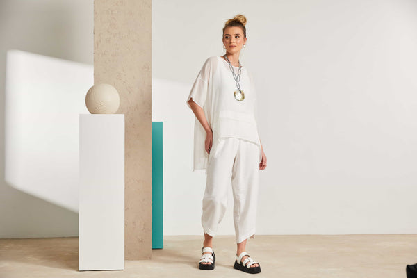 Naya Soft Pull on Curve Detail Trouser- White