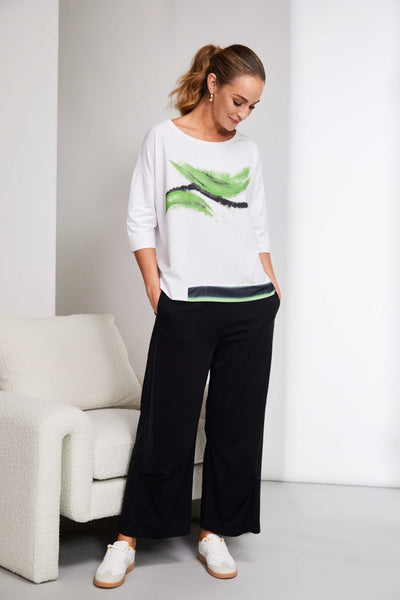Naya Feather Placement Print Round Neck Top