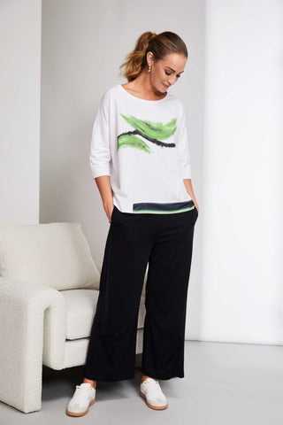 Naya Feather Placement Print Round Neck Top