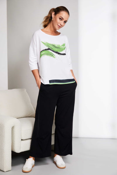 Naya Feather Placement Print Round Neck Top