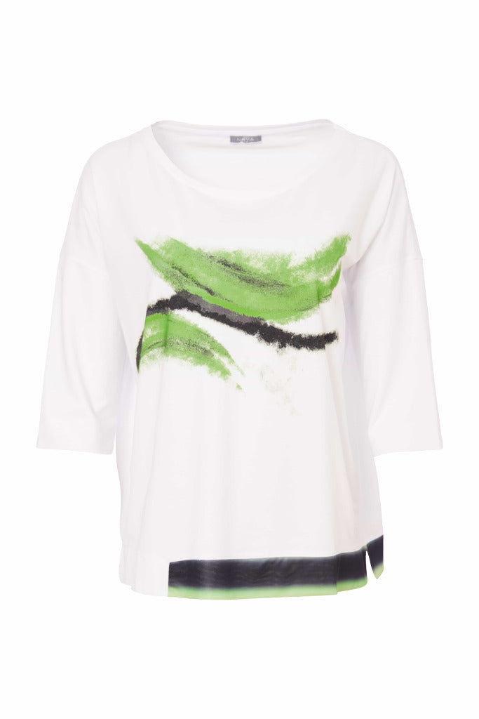 Naya Feather Placement Print Round Neck Top