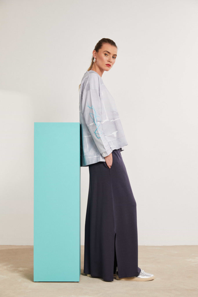 Naya Wide Leg Jersey Trouser With Slit- Antra