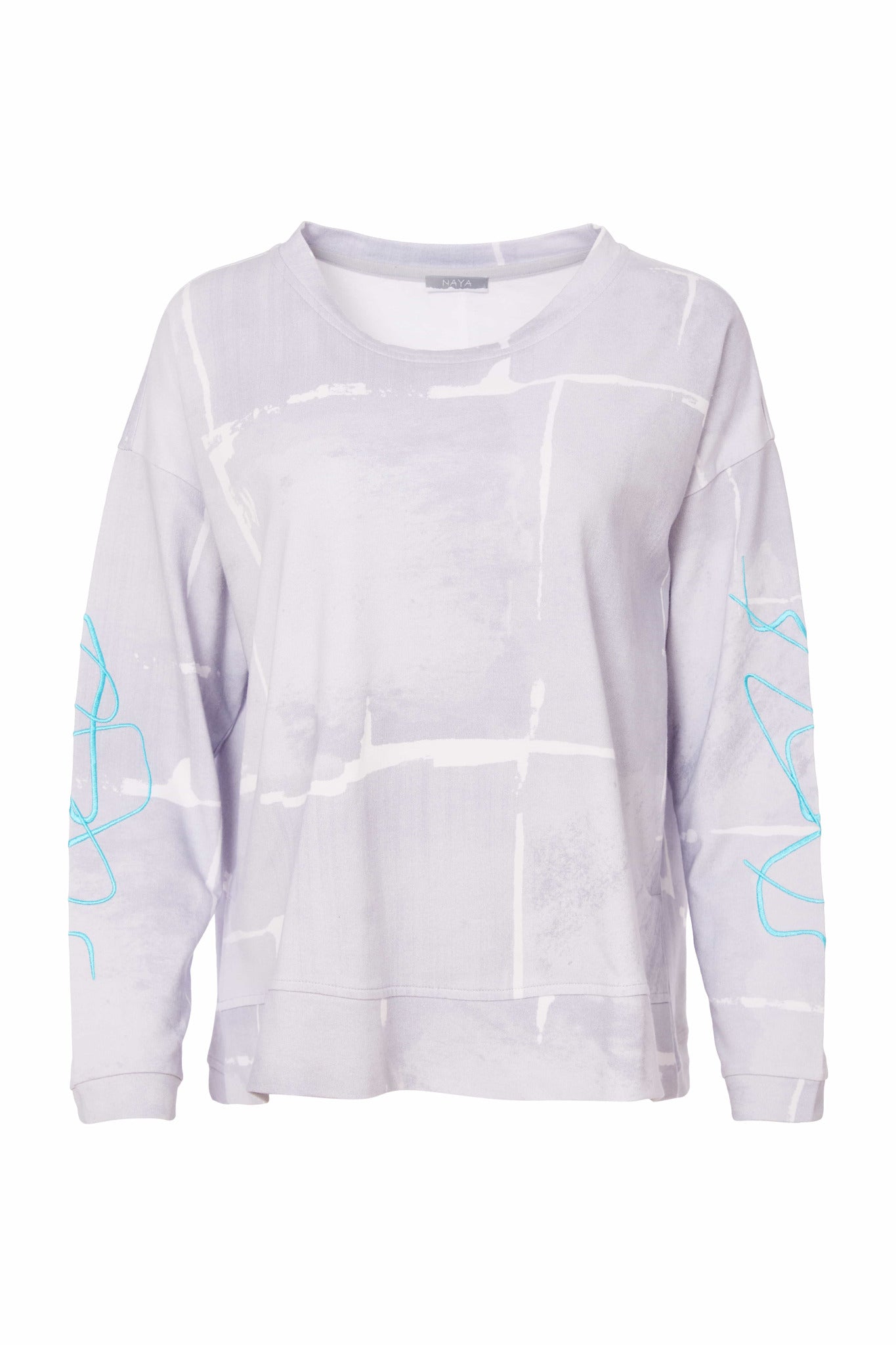 Naya Round Neck Print Top/ Embroidered Sleeve