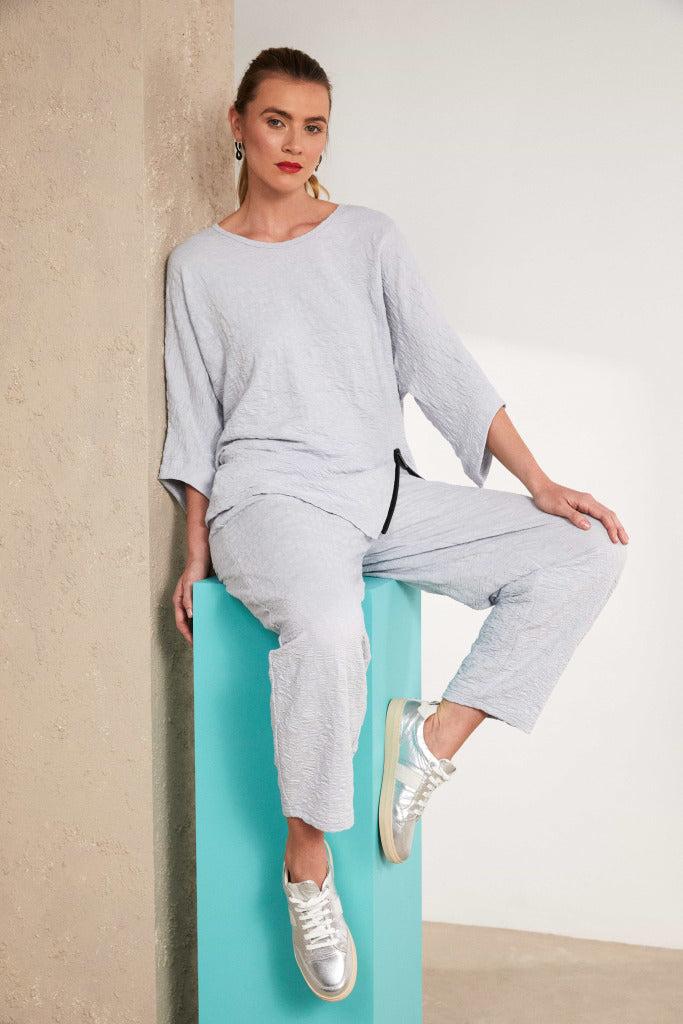 Naya Embossed Round Neck Top Silver