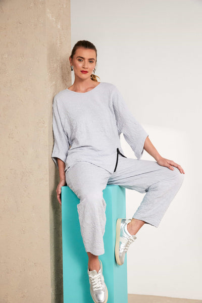 Naya Embossed Round Neck Top Silver