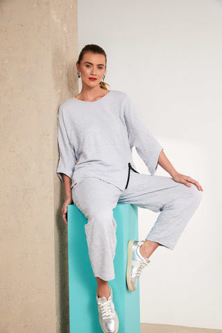 Naya Embossed Round Neck Top Silver