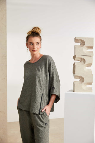 Naya Embossed Round Neck Top Army