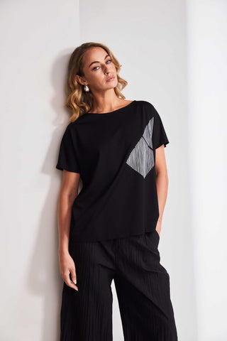 Naya Stripe Placement Print Round Neck Top