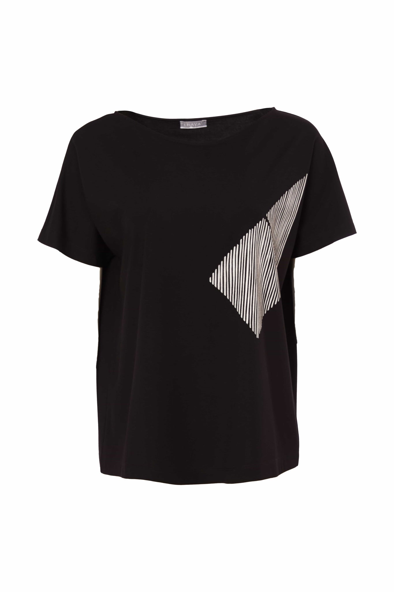 Naya Stripe Placement Print Round Neck Top