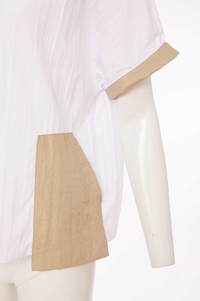 Naya High Neck Crinkle Top With Contrast Cuff