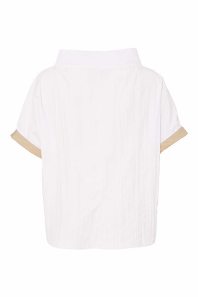 Naya High Neck Crinkle Top With Contrast Cuff