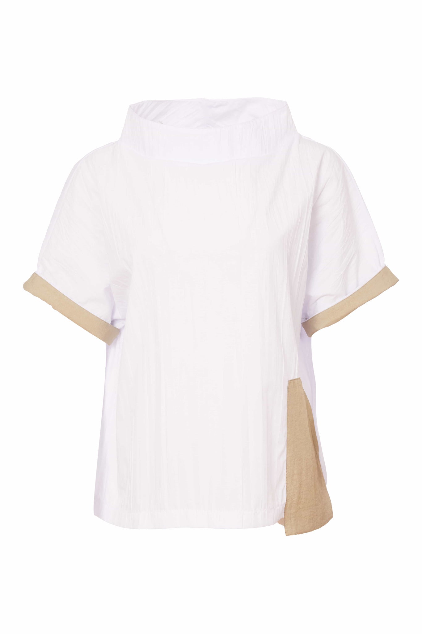 Naya High Neck Crinkle Top With Contrast Cuff