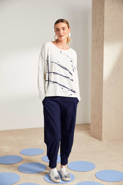 Naya Brush Stroke Placement Top Navy