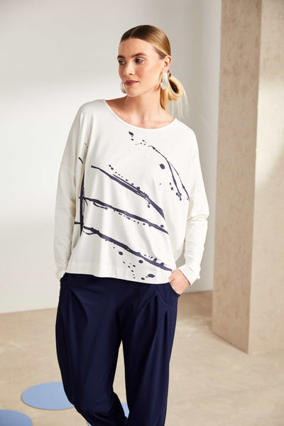 Naya Brush Stroke Placement Top Navy