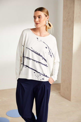 Naya Brush Stroke Placement Top Navy
