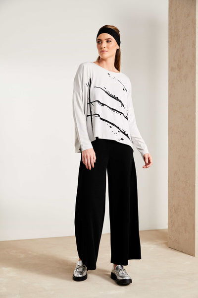 Naya Wide Leg Jersey Trouser With Slit- Black