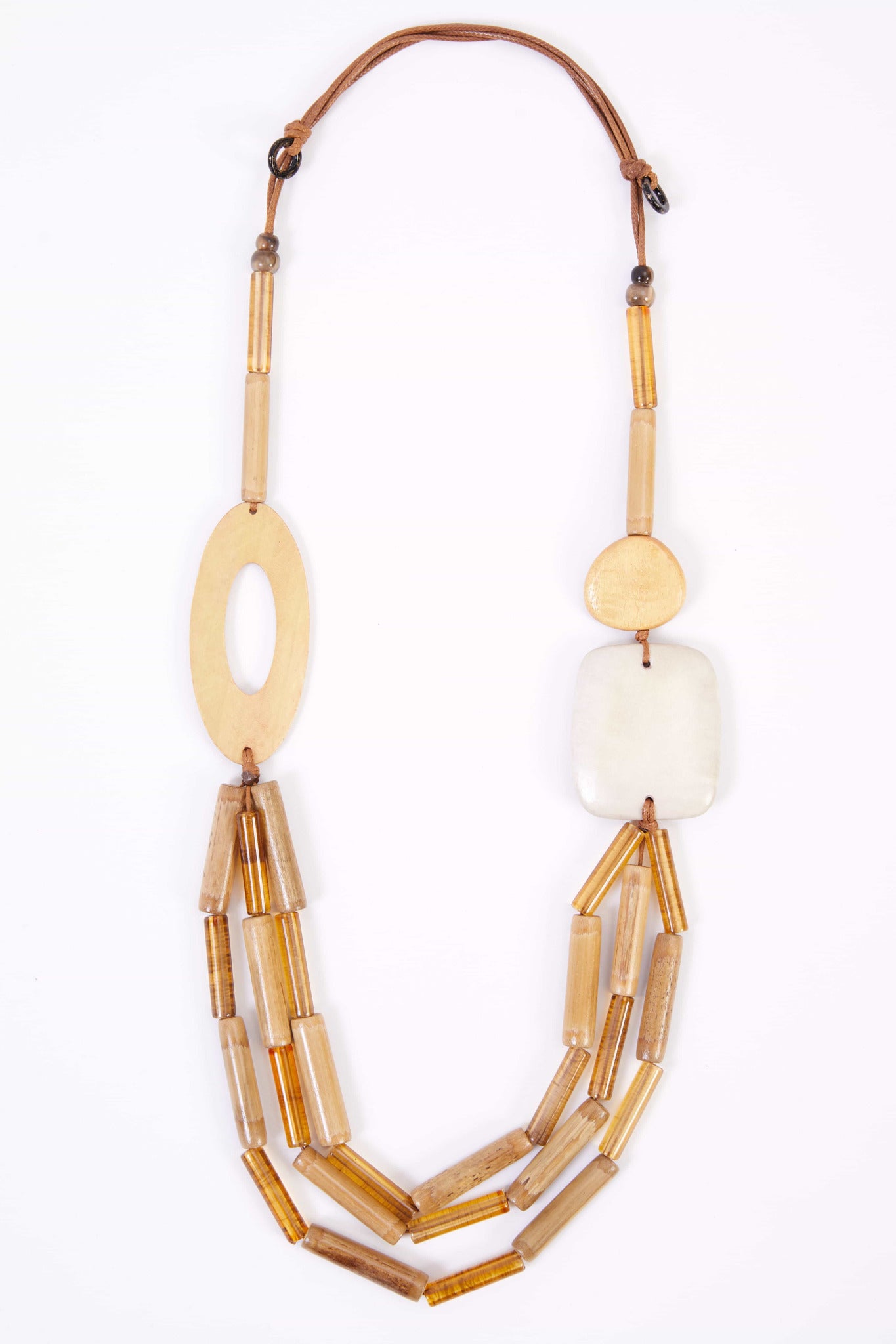 Naya Bead Necklace with Square Trim and Disc