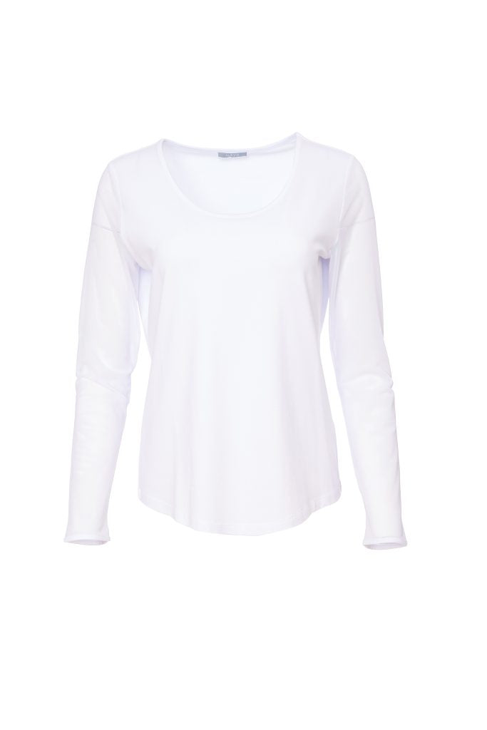 Naya Jersey Round Neck Top With Mesh Sleeve Off White