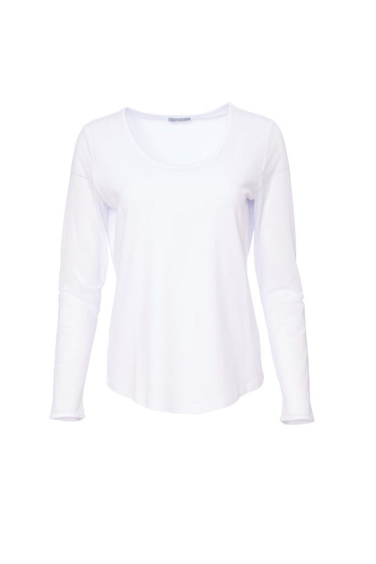 Naya Jersey Round Neck Top With Mesh Sleeve Off White