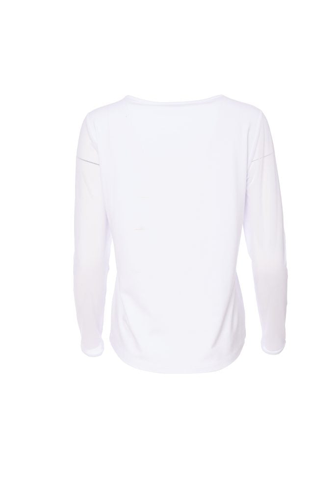 Naya Jersey Round Neck Top With Mesh Sleeve Off White