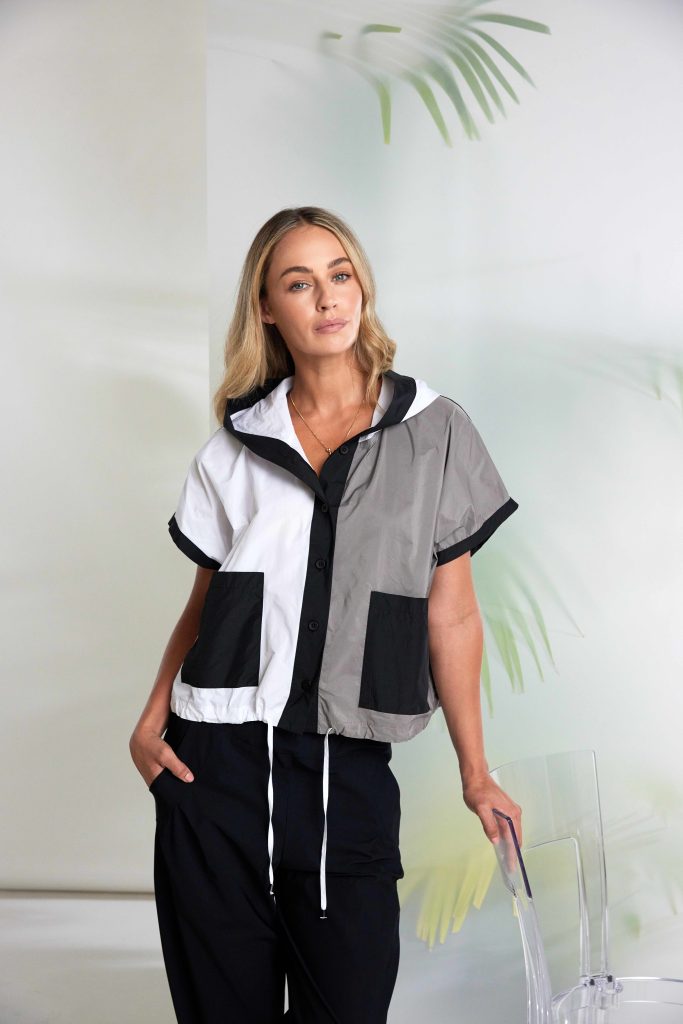 Naya Two Tone Hooded Jacket With Contrast Panel And Pockets