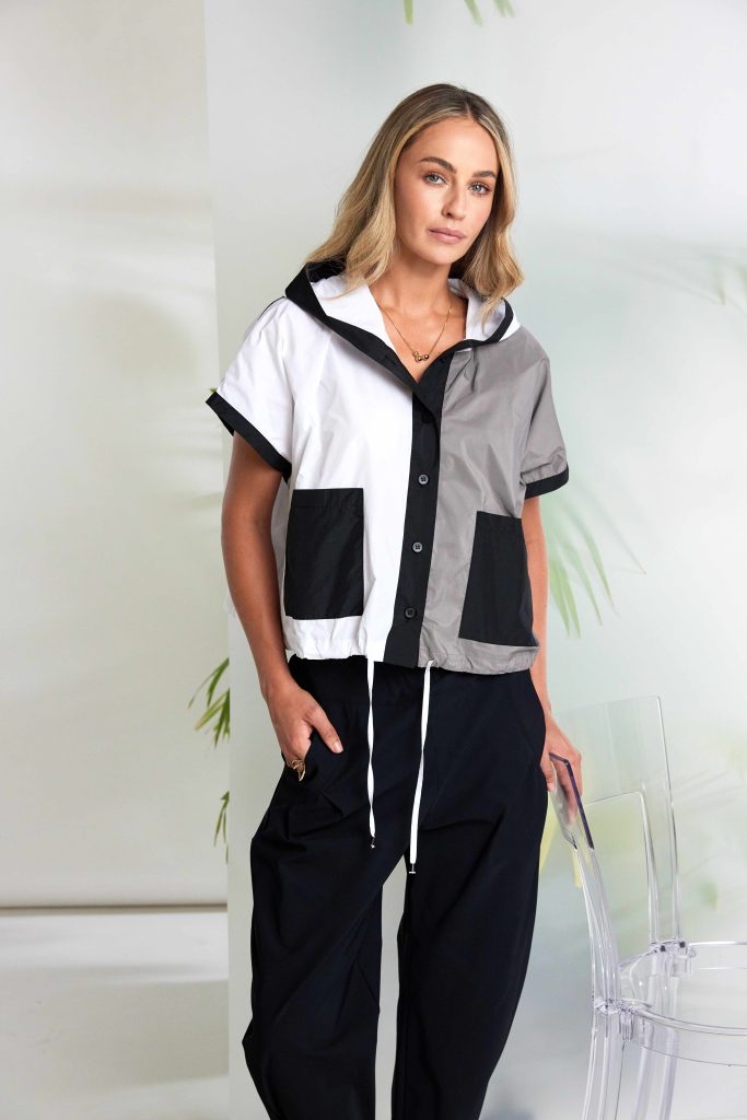 Naya Two Tone Hooded Jacket With Contrast Panel And Pockets