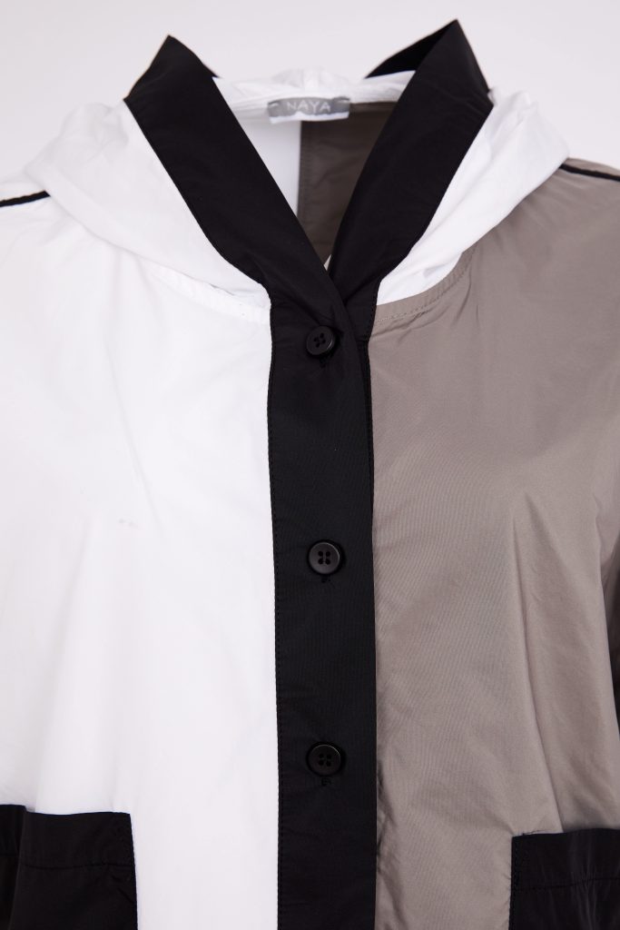 Naya Two Tone Hooded Jacket With Contrast Panel And Pockets