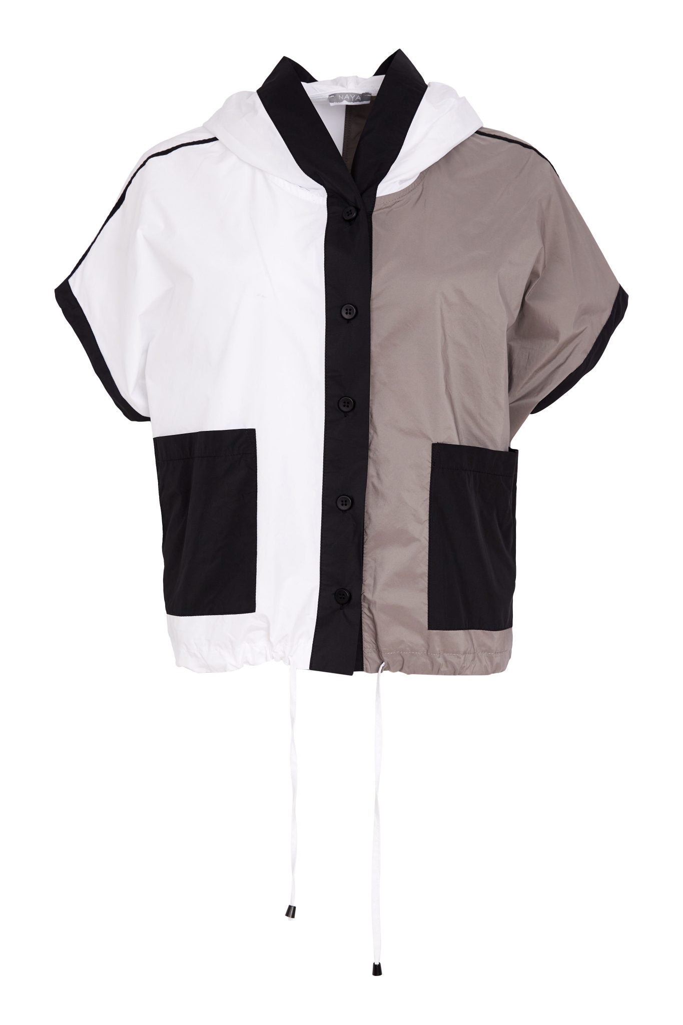 Naya Two Tone Hooded Jacket With Contrast Panel And Pockets