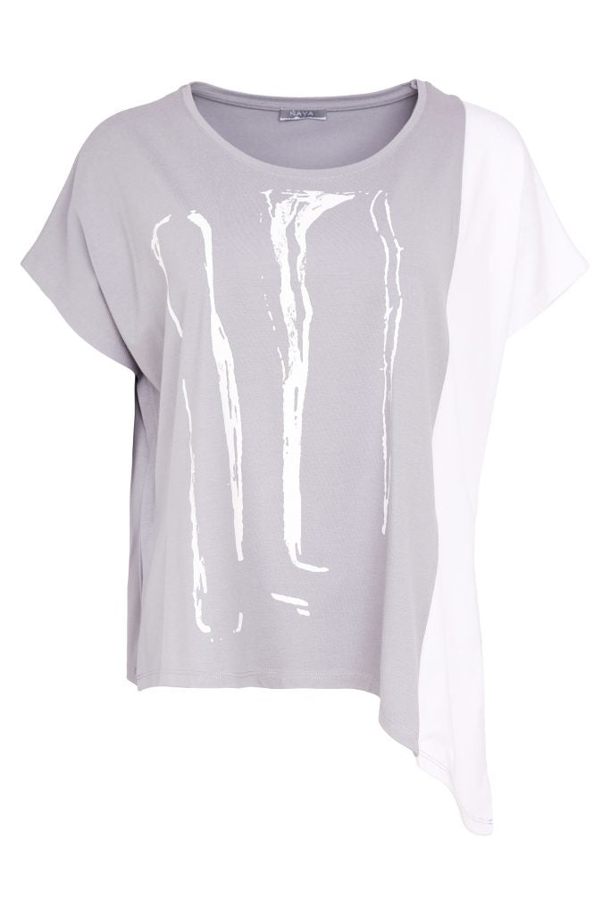 Naya Placement Print Top With Angle Hem Dove