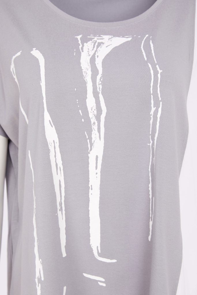 Naya Placement Print Top With Angle Hem Dove