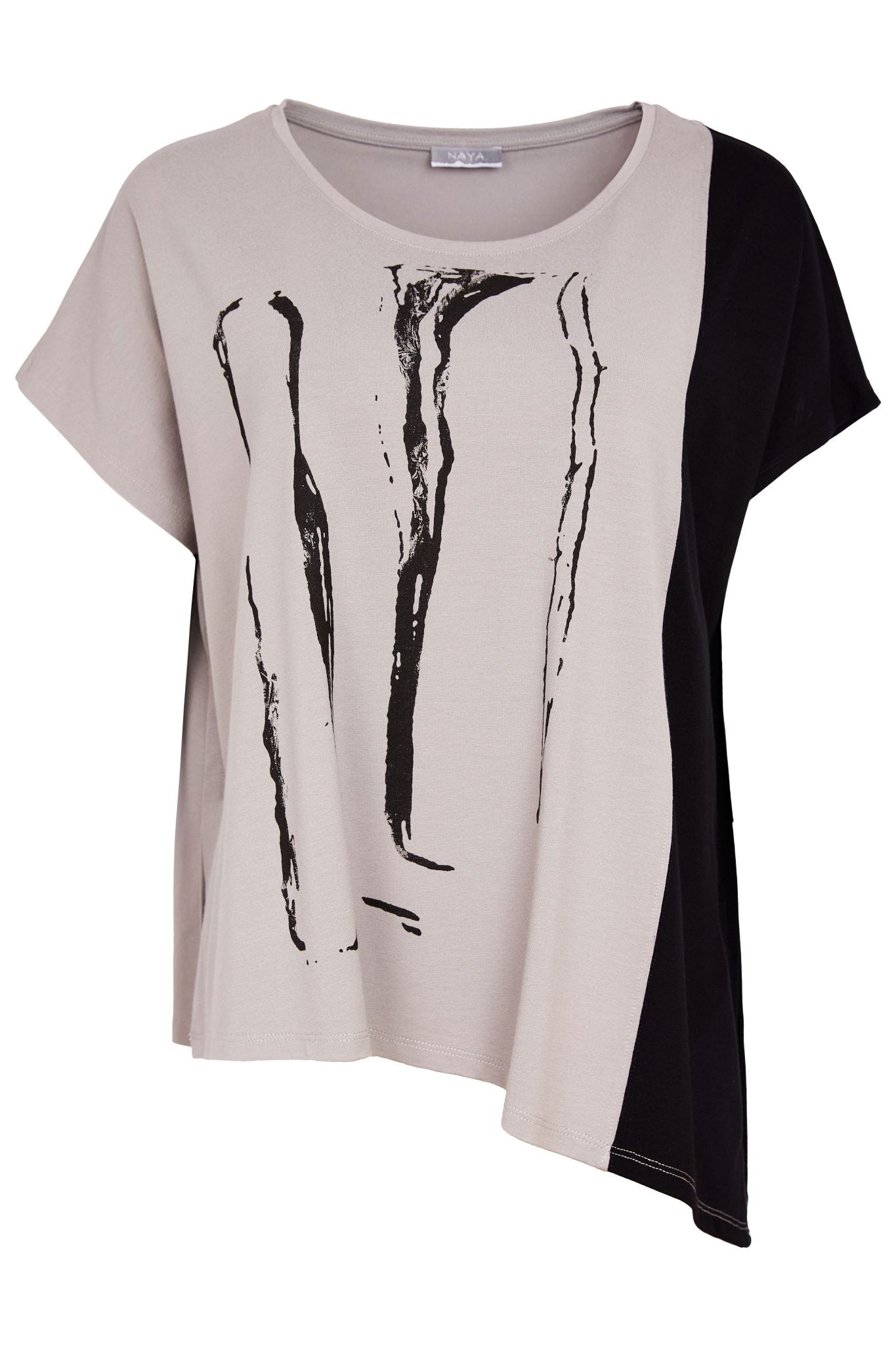 Naya Placement Print Top With Angle Hem Taupe