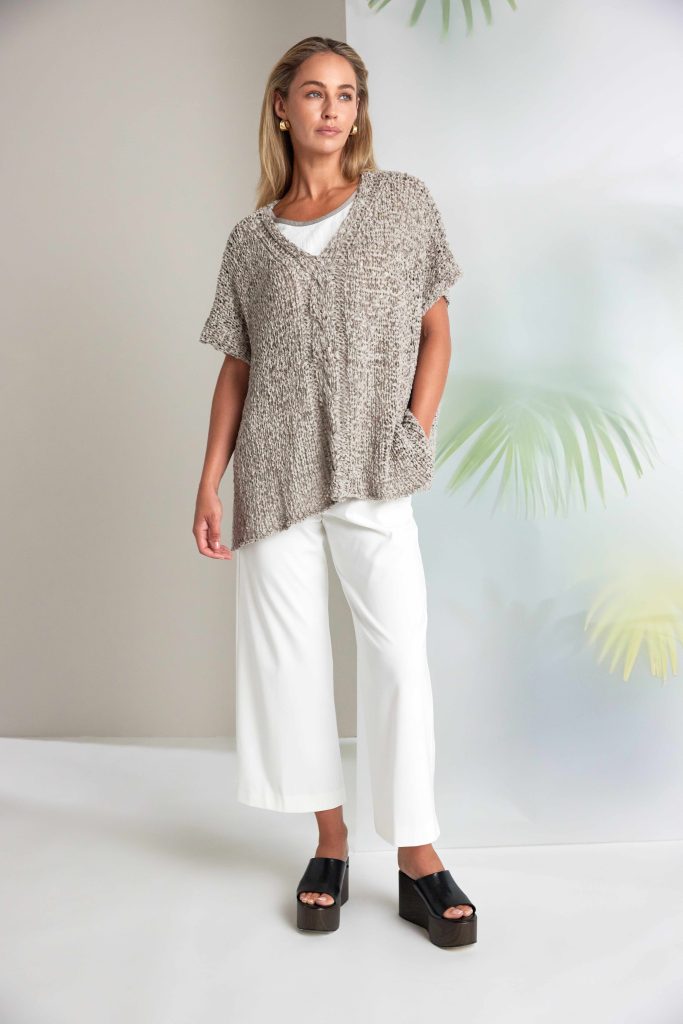 Naya Vee Neck Waffle Effect Knit Taupe