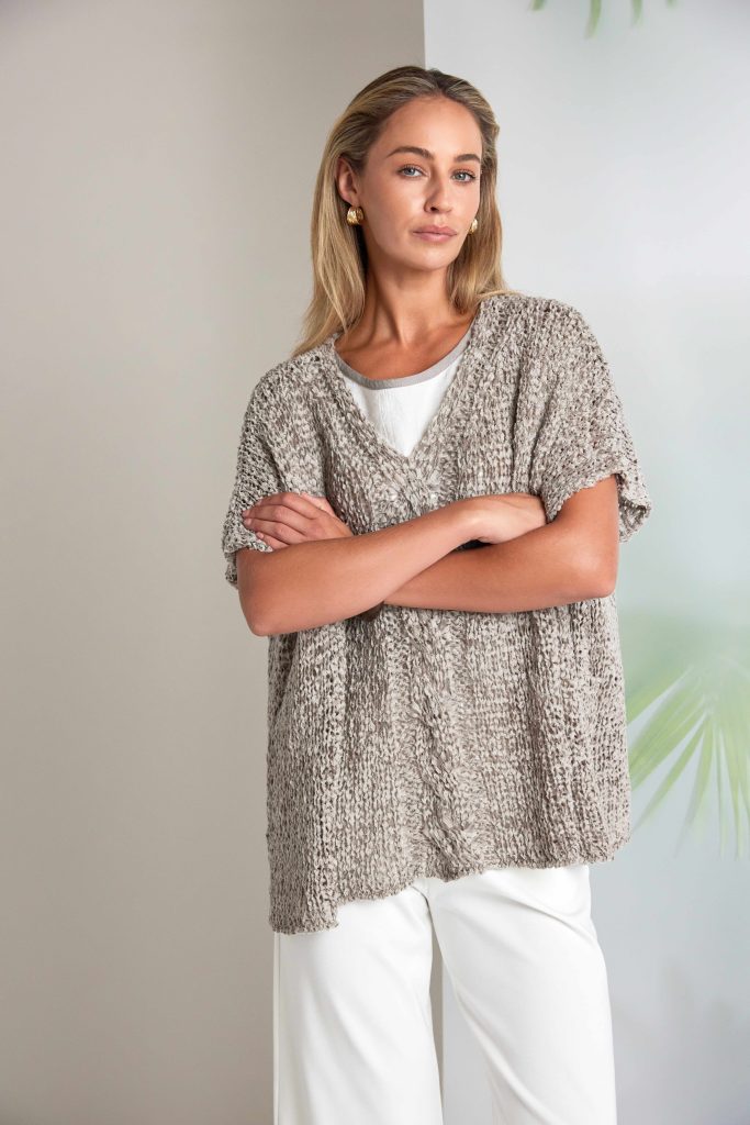Naya Vee Neck Waffle Effect Knit Taupe