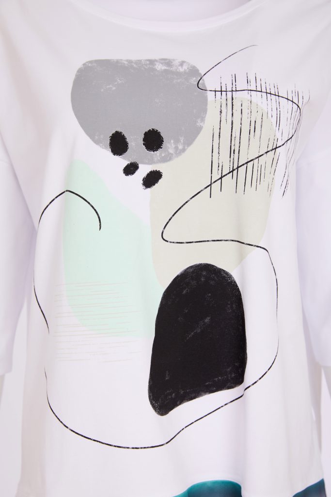 Naya Placement Print Top With Contrast Hem Mint