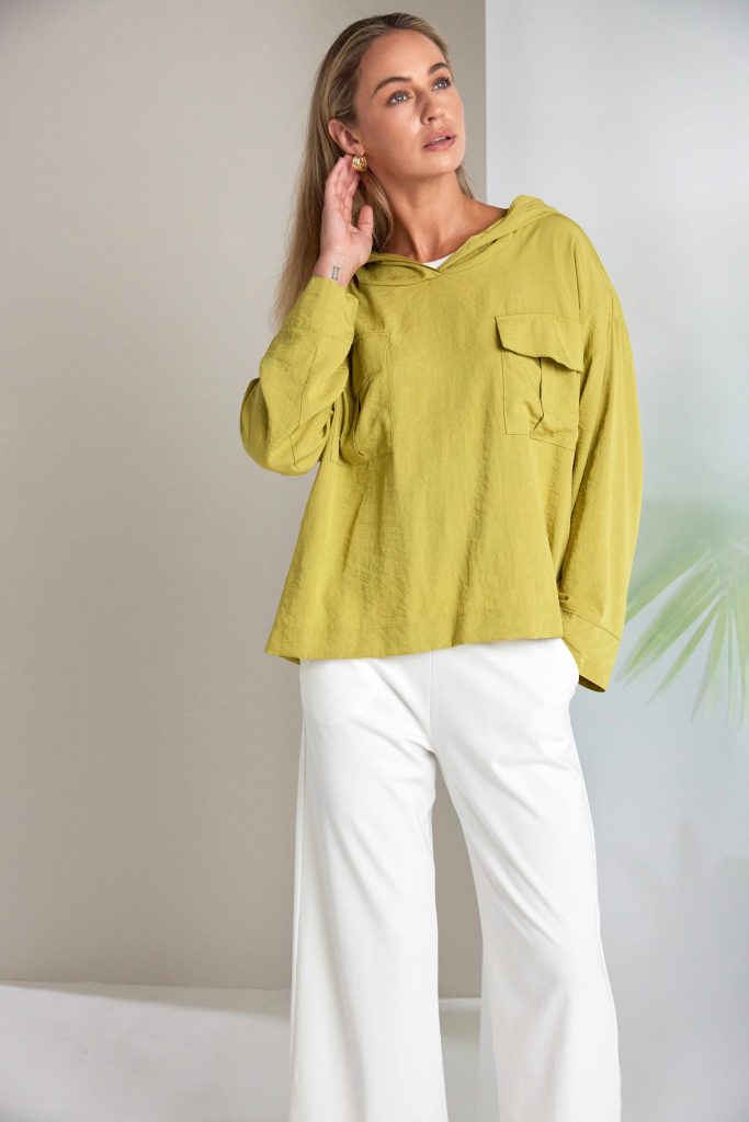 Naya Hooded Soft Top With Front Pocket Detail Oasis