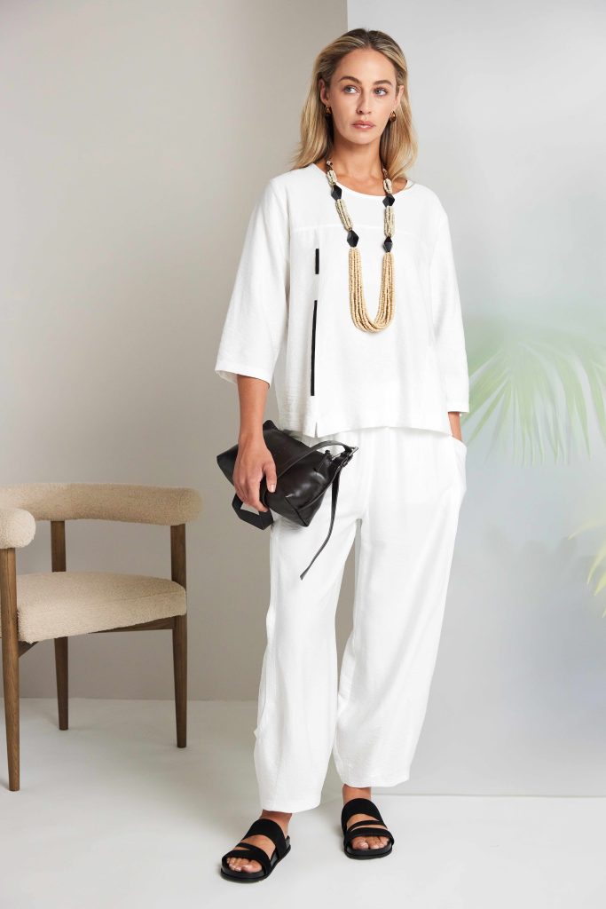 Naya Soft Pull Up Trouser With Lip Effect White