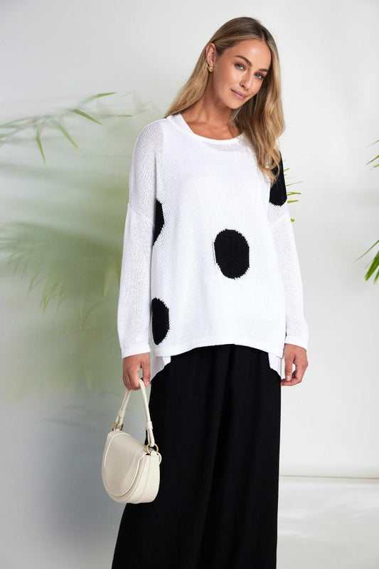 Naya Spot Print Round Neck Organic Knit Black