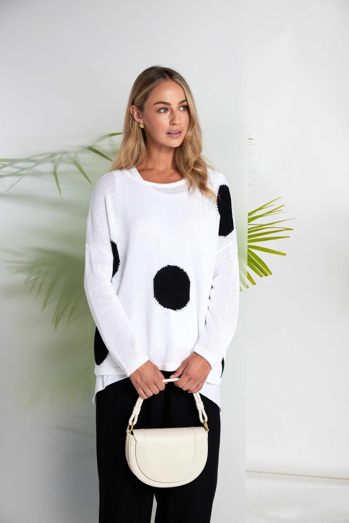 Naya Spot Print Round Neck Organic Knit Black